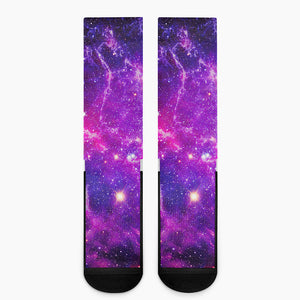 Purple Bursting Galaxy Space Print Crew Socks