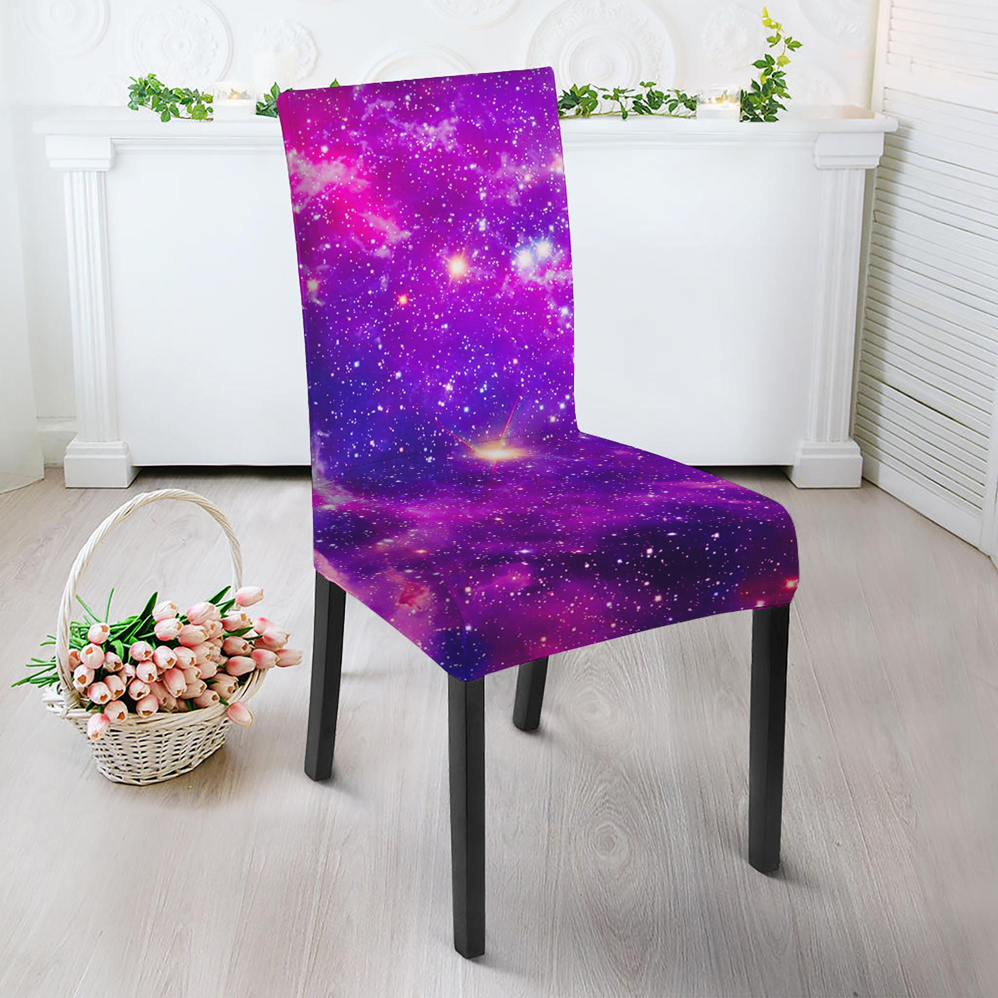 Purple Bursting Galaxy Space Print Dining Chair Slipcover