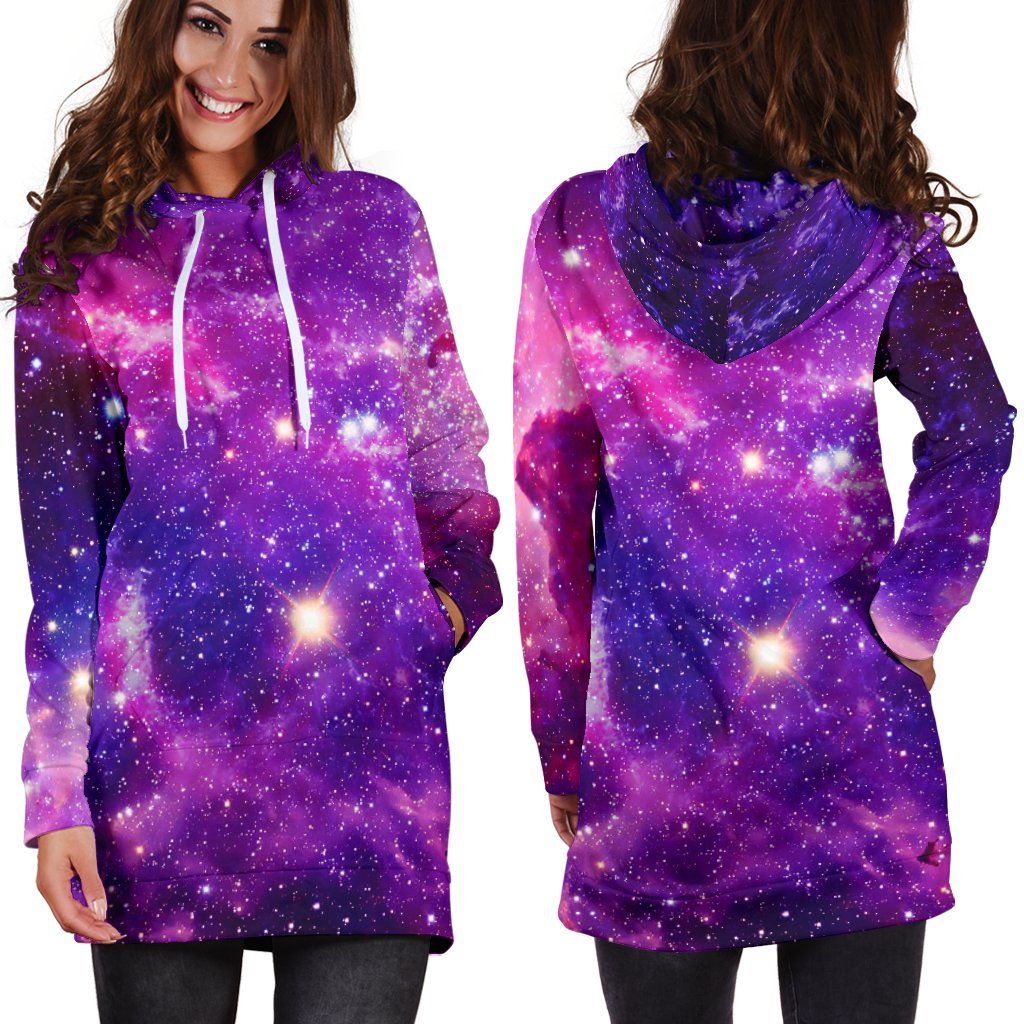 Purple Bursting Galaxy Space Print Hoodie Dress GearFrost