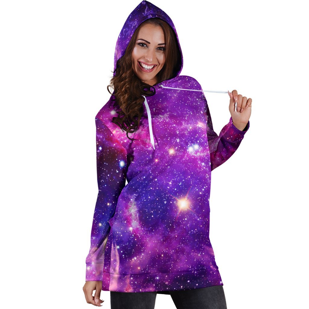 Purple Bursting Galaxy Space Print Hoodie Dress GearFrost