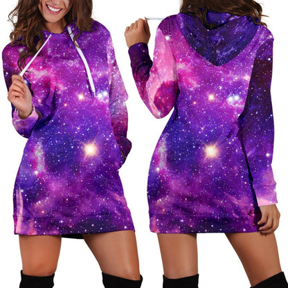 Purple Bursting Galaxy Space Print Hoodie Dress GearFrost
