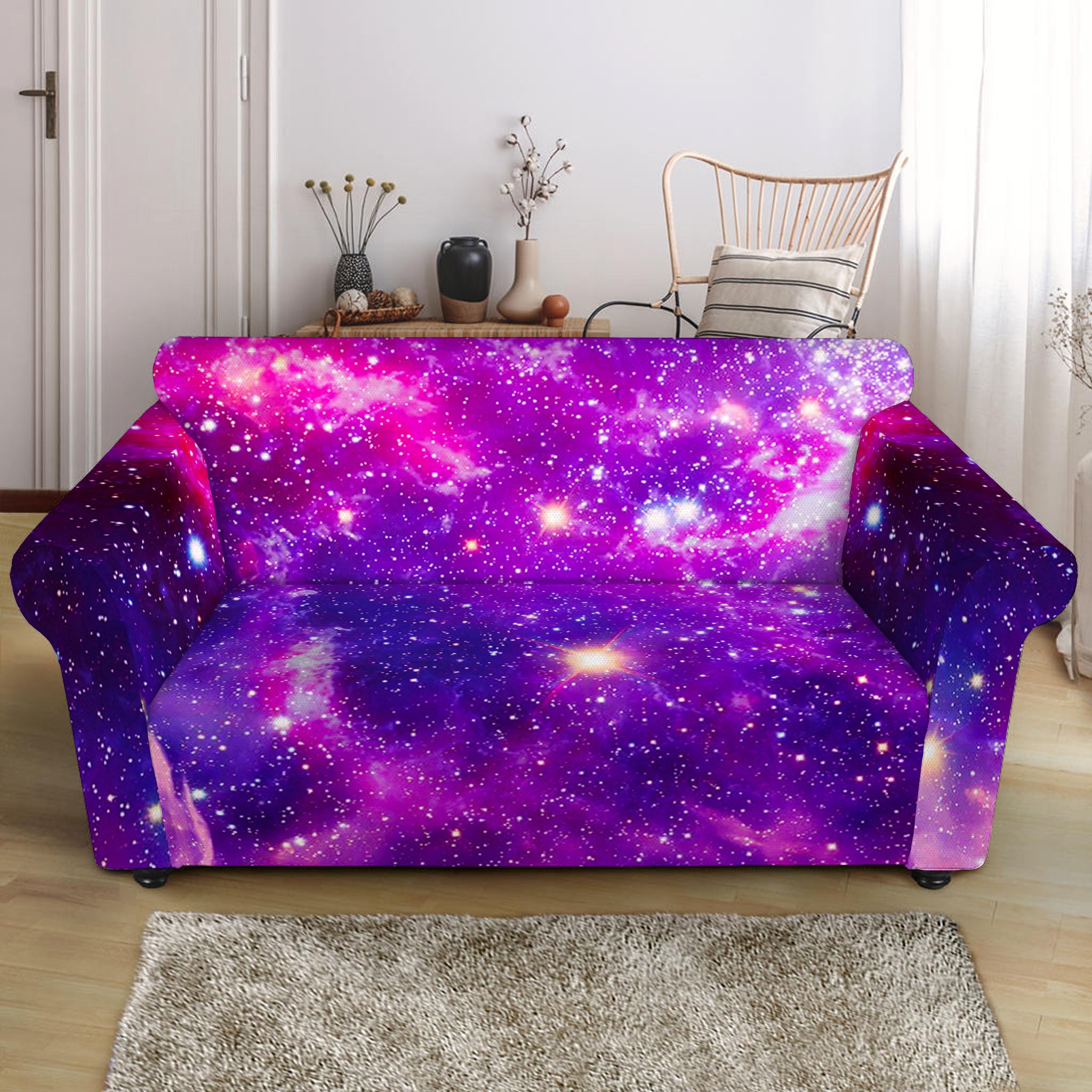 Purple Bursting Galaxy Space Print Loveseat Slipcover