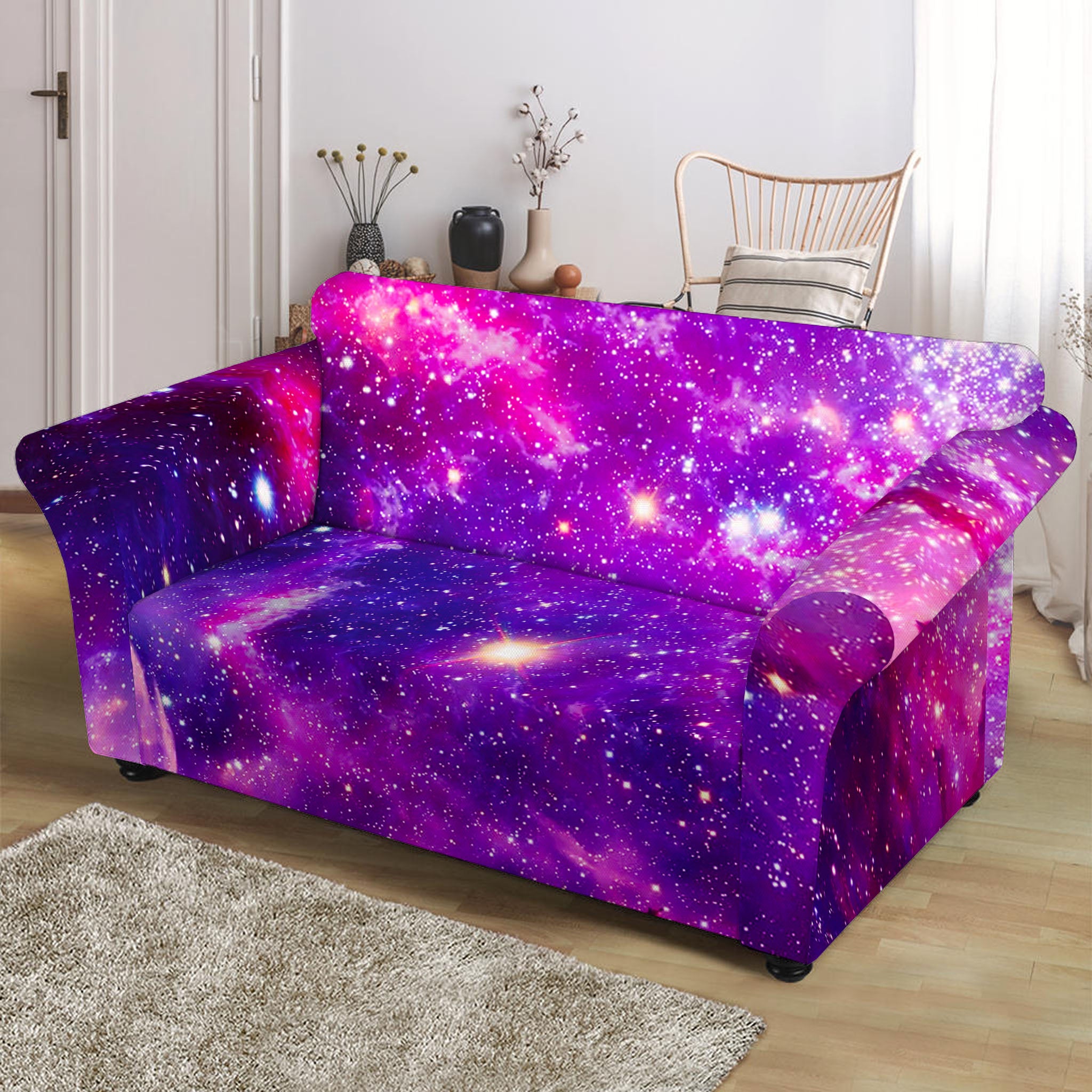 Purple Bursting Galaxy Space Print Loveseat Slipcover