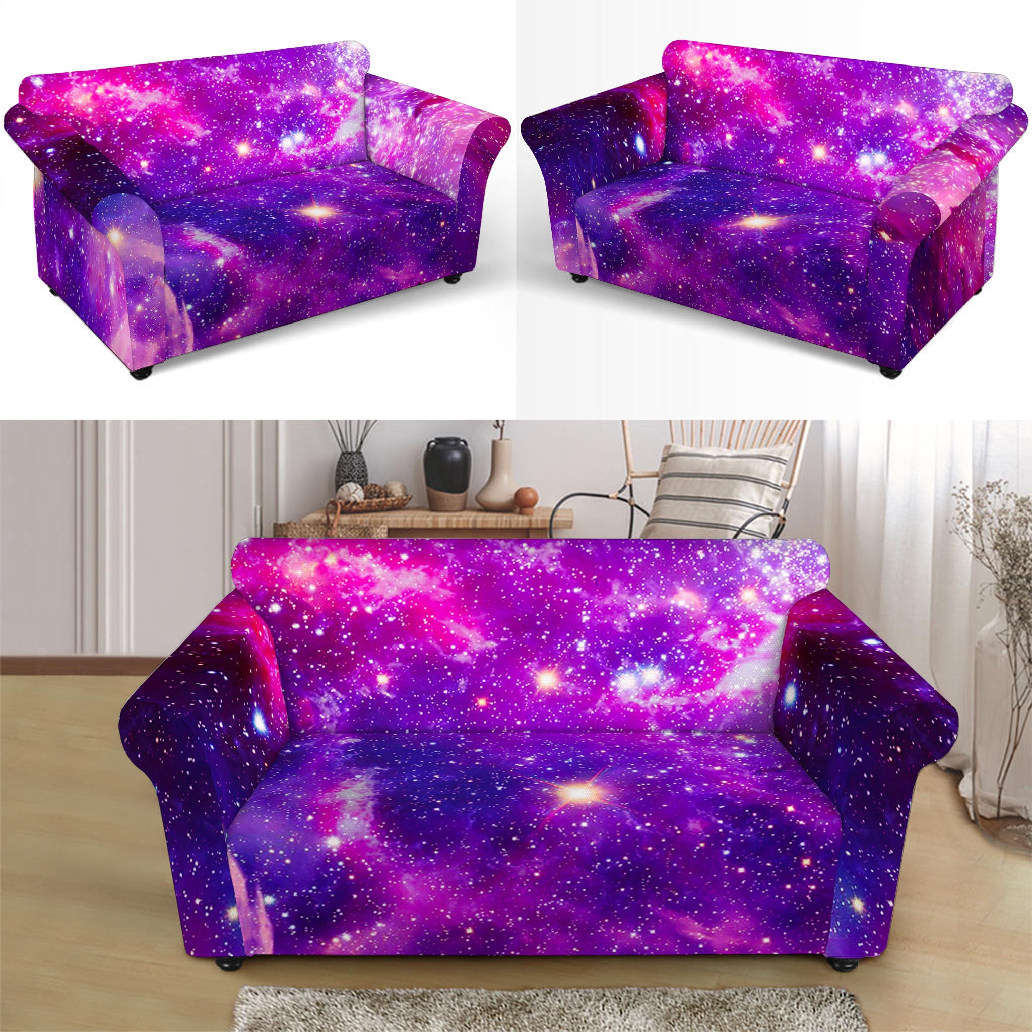 Purple Bursting Galaxy Space Print Loveseat Slipcover