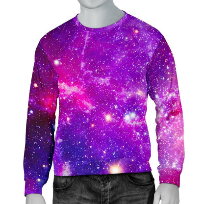 Purple Bursting Galaxy Space Print Men's Crewneck Sweatshirt GearFrost