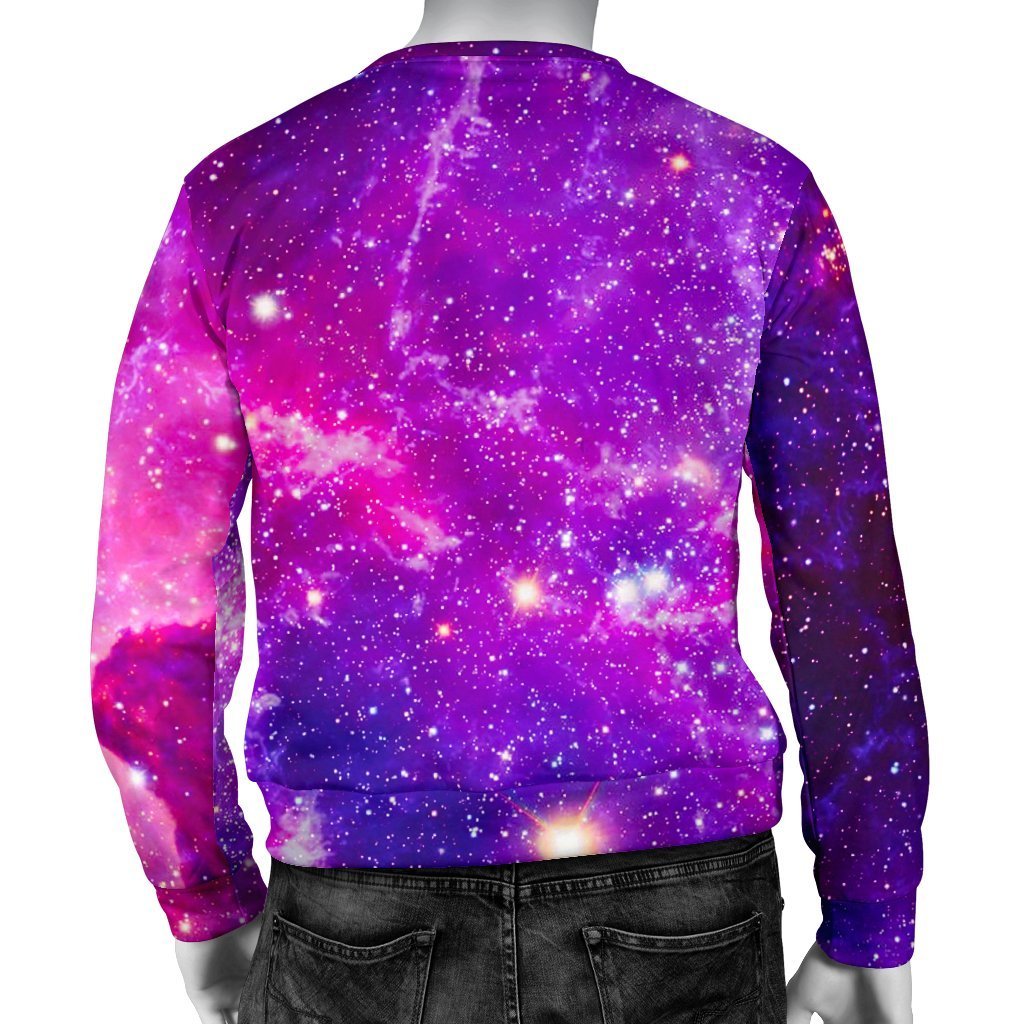 Purple Bursting Galaxy Space Print Men's Crewneck Sweatshirt GearFrost