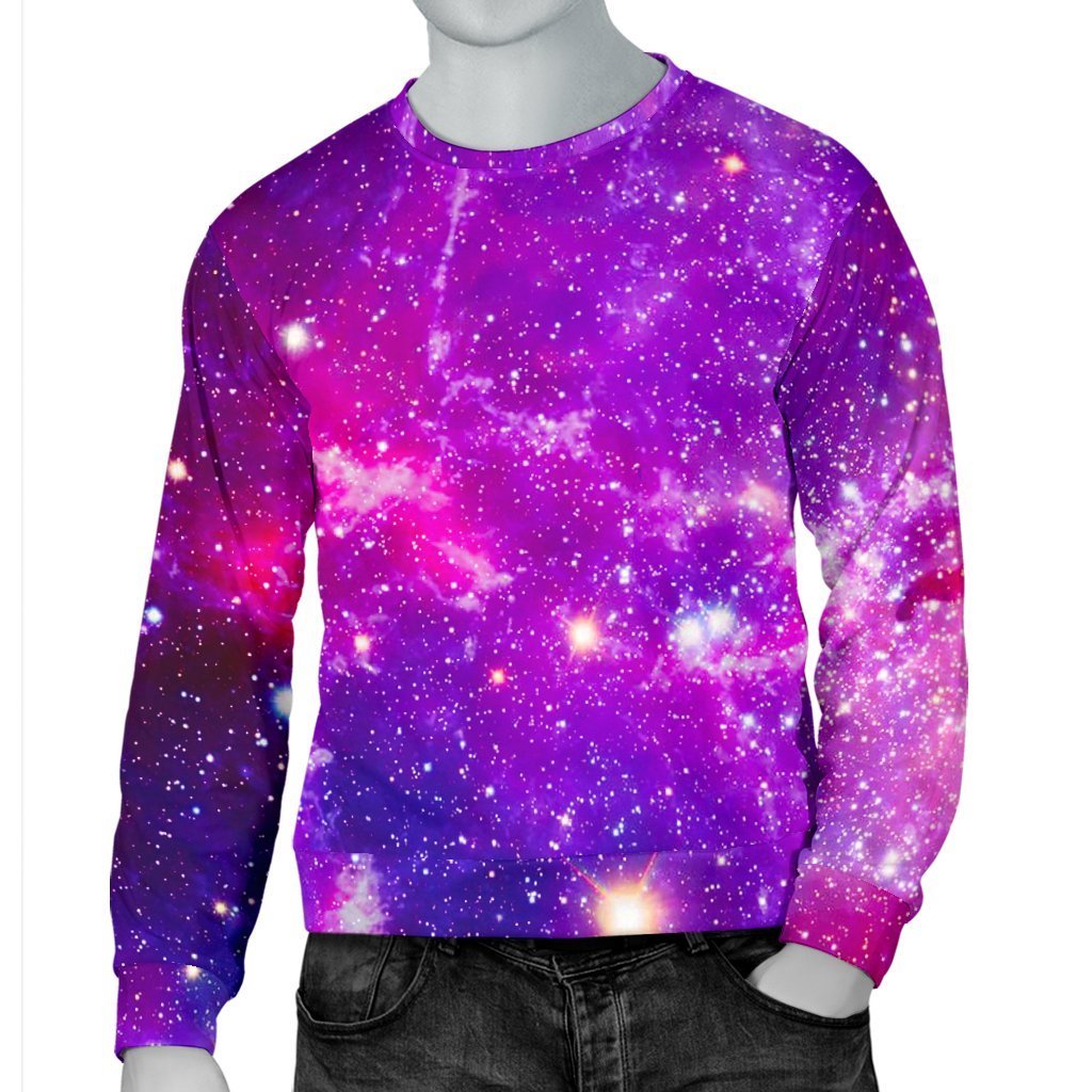 Purple Bursting Galaxy Space Print Men's Crewneck Sweatshirt GearFrost
