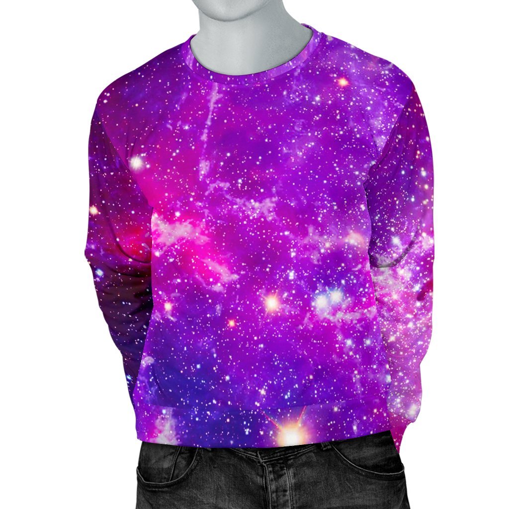 Purple Bursting Galaxy Space Print Men's Crewneck Sweatshirt GearFrost