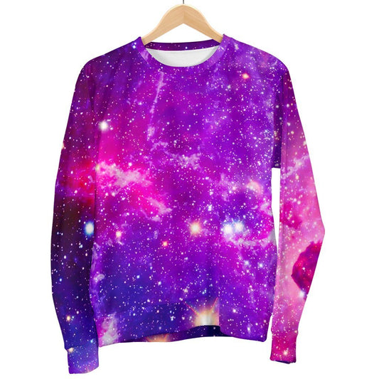 Purple Bursting Galaxy Space Print Men's Crewneck Sweatshirt GearFrost