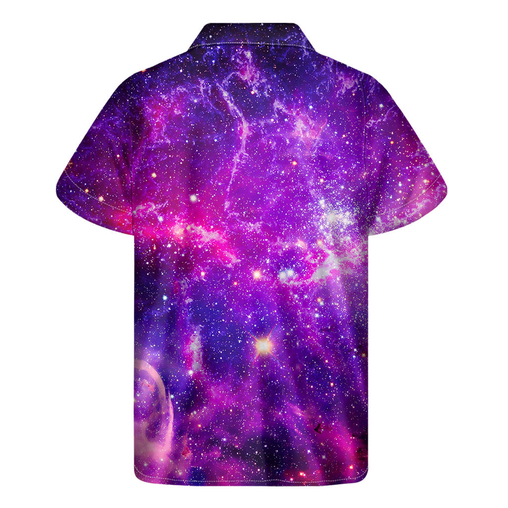 Purple Bursting Galaxy Space Print Men's Short Sleeve Shirt