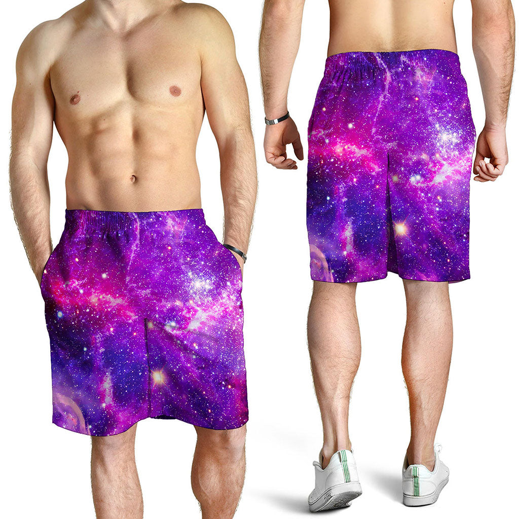 Purple Bursting Galaxy Space Print Men's Shorts