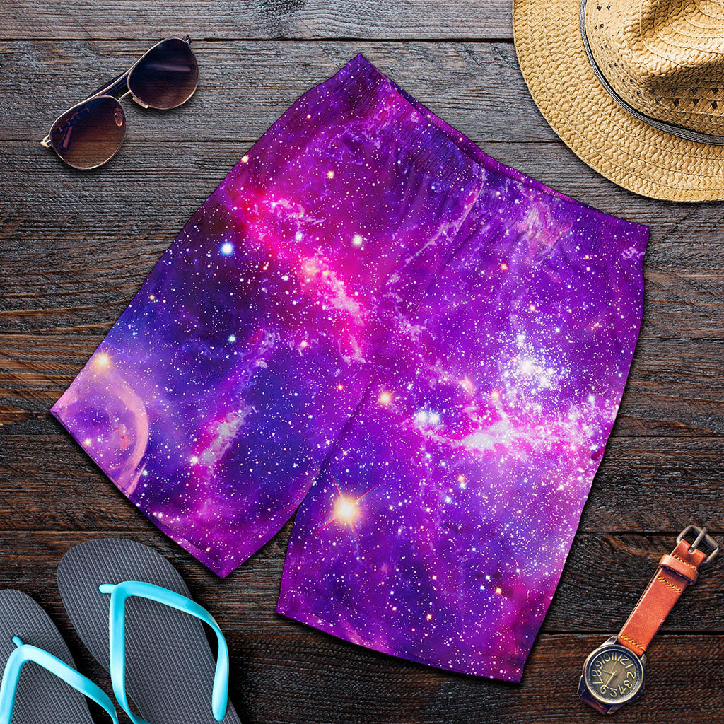 Purple Bursting Galaxy Space Print Men's Shorts