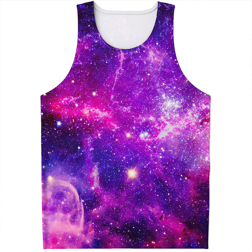 Purple Bursting Galaxy Space Print Men's Tank Top