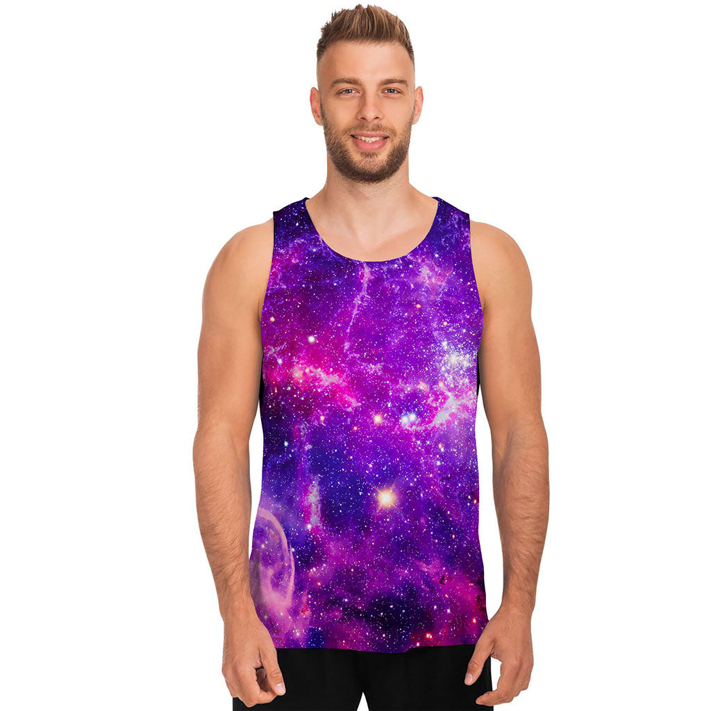 Purple Bursting Galaxy Space Print Men's Tank Top