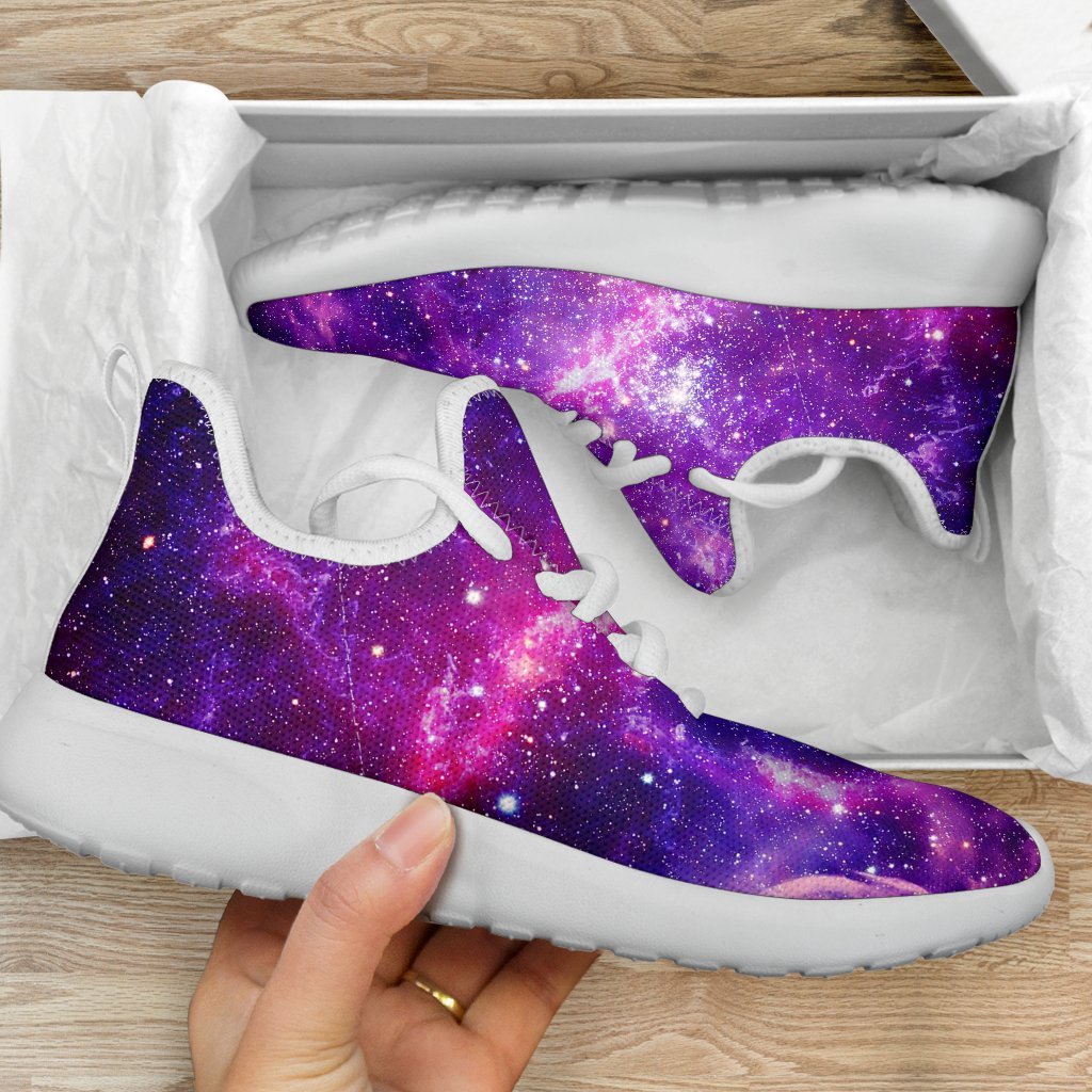 Purple Bursting Galaxy Space Print Mesh Knit Shoes GearFrost