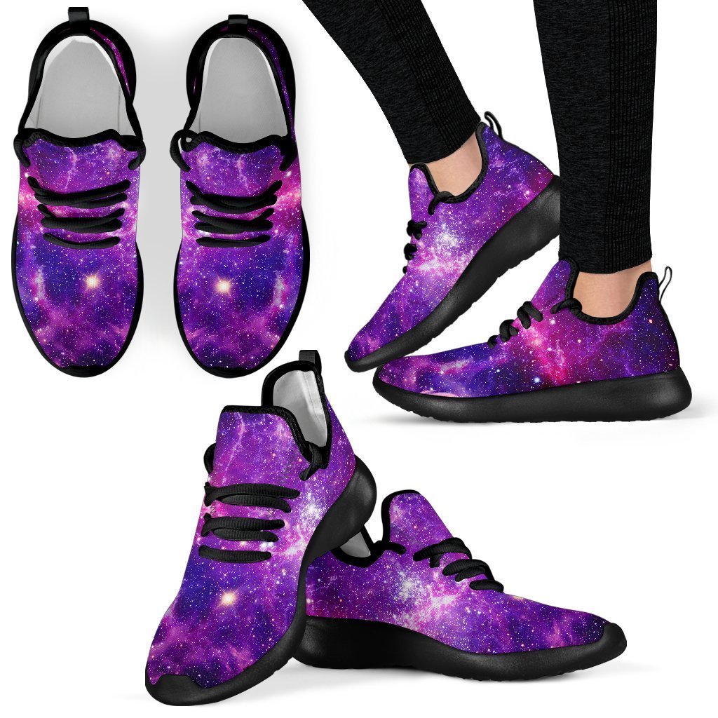 Purple Bursting Galaxy Space Print Mesh Knit Shoes GearFrost
