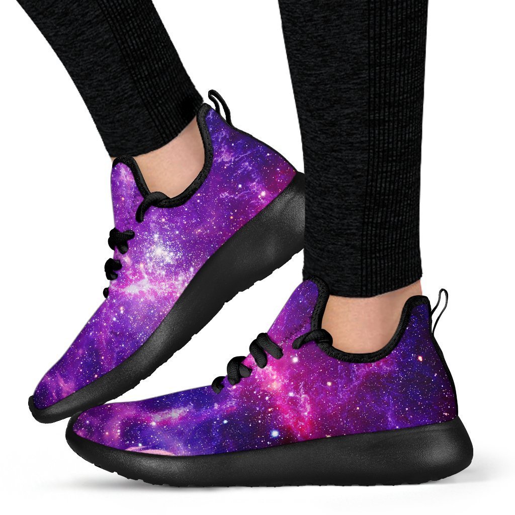 Purple Bursting Galaxy Space Print Mesh Knit Shoes GearFrost