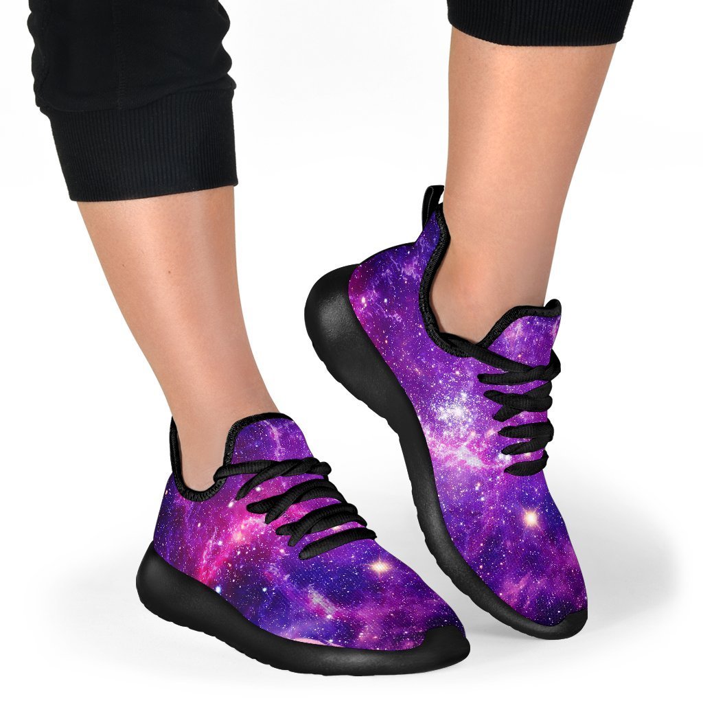 Purple Bursting Galaxy Space Print Mesh Knit Shoes GearFrost