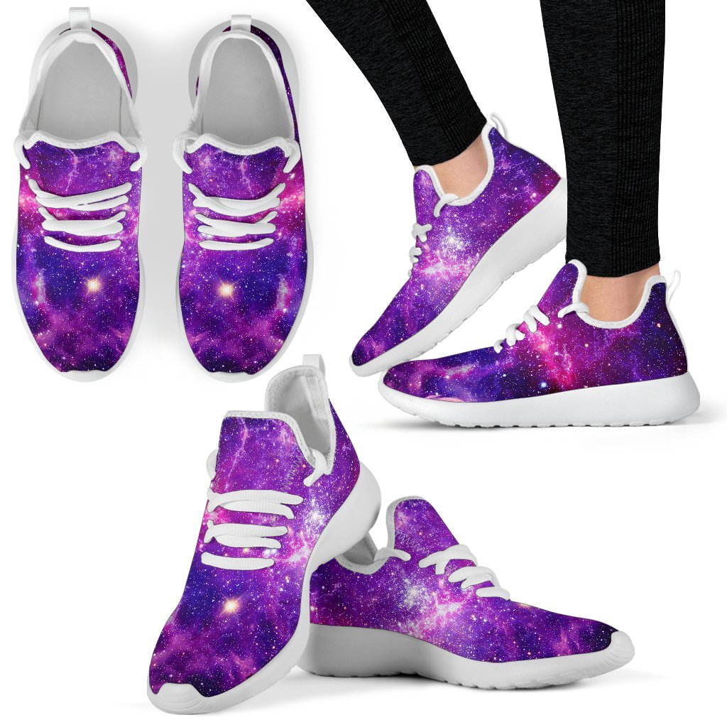 Purple Bursting Galaxy Space Print Mesh Knit Shoes GearFrost