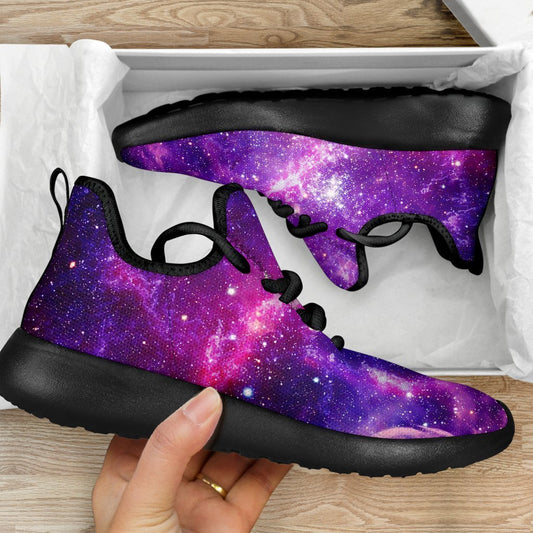 Purple Bursting Galaxy Space Print Mesh Knit Shoes GearFrost