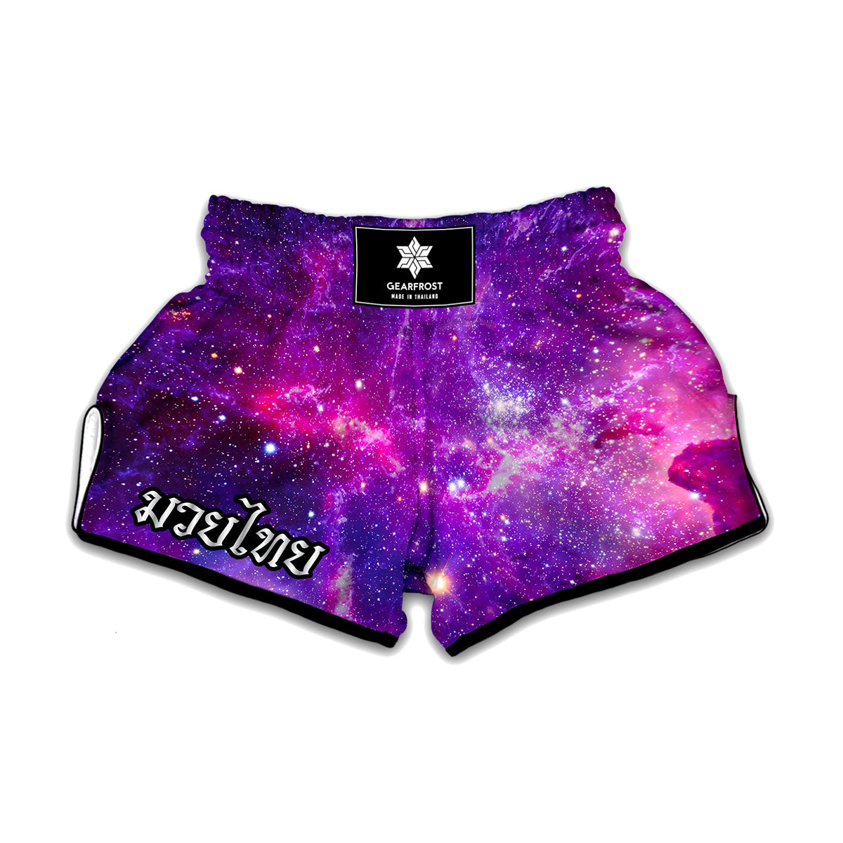 Purple Bursting Galaxy Space Print Muay Thai Boxing Shorts