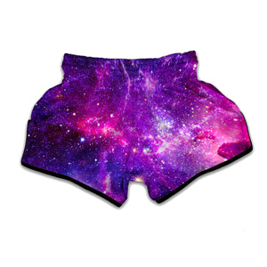 Purple Bursting Galaxy Space Print Muay Thai Boxing Shorts