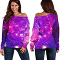Purple Bursting Galaxy Space Print Off The Shoulder Sweatshirt