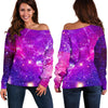 Purple Bursting Galaxy Space Print Off Shoulder Sweatshirt GearFrost