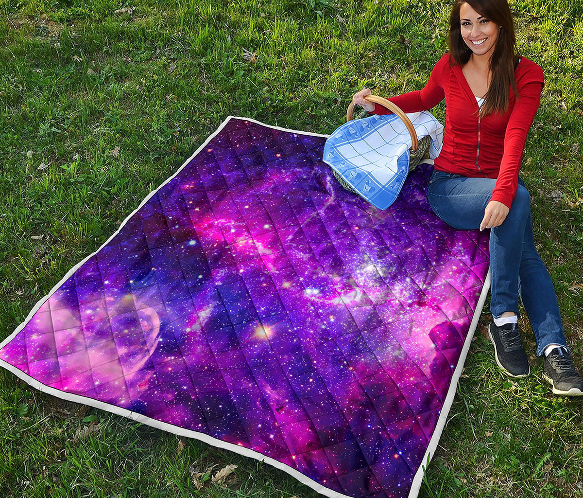 Purple Bursting Galaxy Space Print Quilt