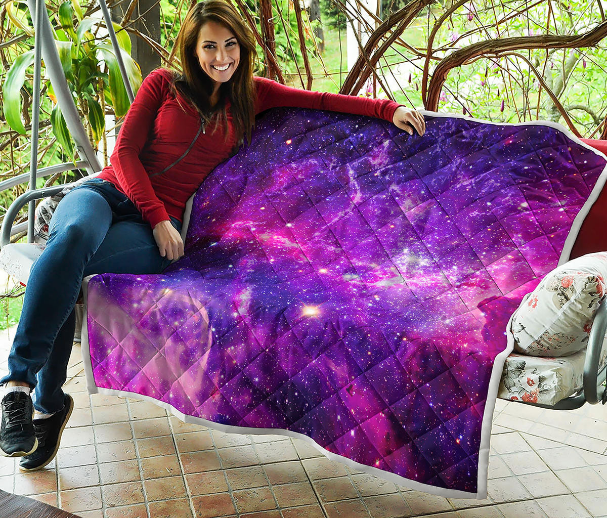 Purple Bursting Galaxy Space Print Quilt