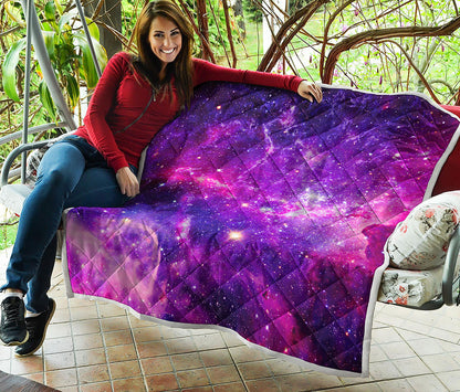 Purple Bursting Galaxy Space Print Quilt
