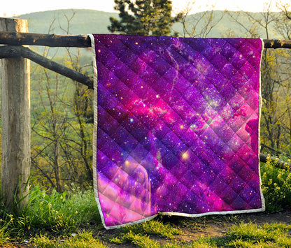 Purple Bursting Galaxy Space Print Quilt