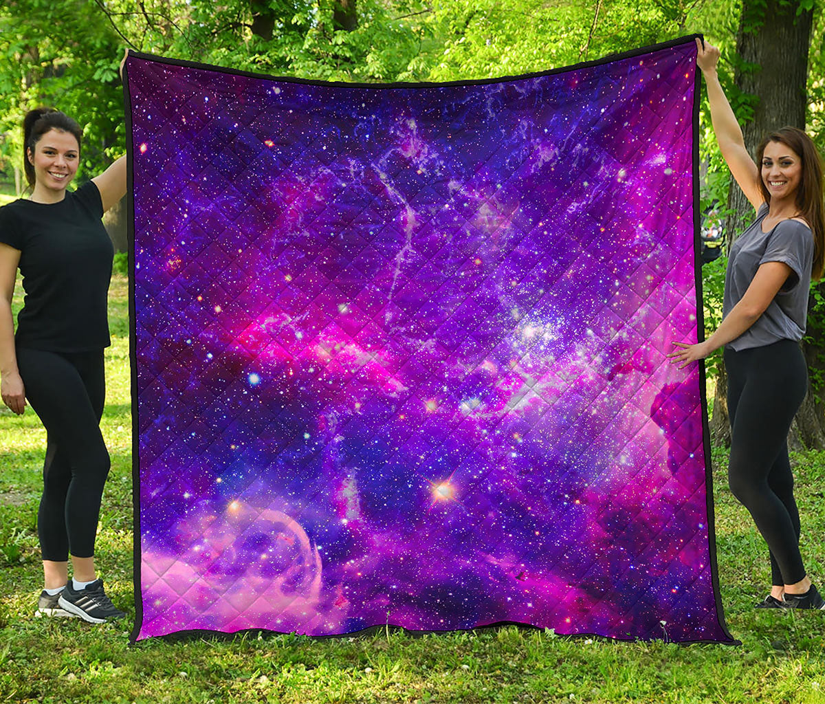 Purple Bursting Galaxy Space Print Quilt