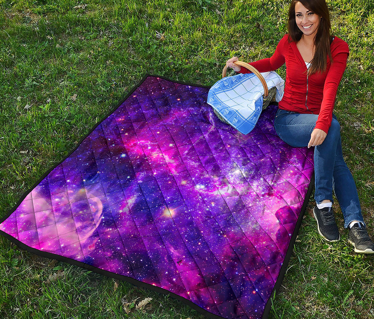 Purple Bursting Galaxy Space Print Quilt