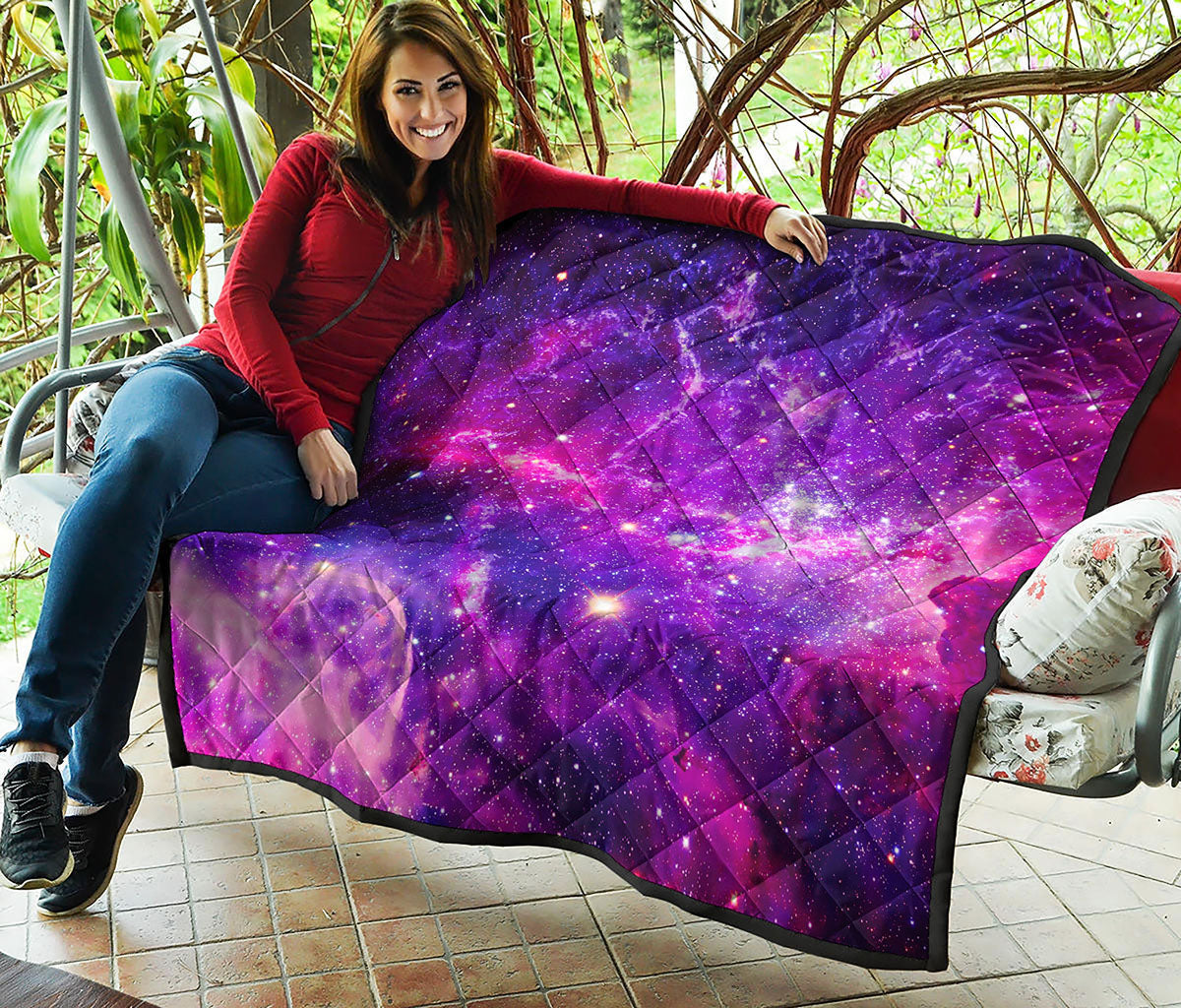 Purple Bursting Galaxy Space Print Quilt