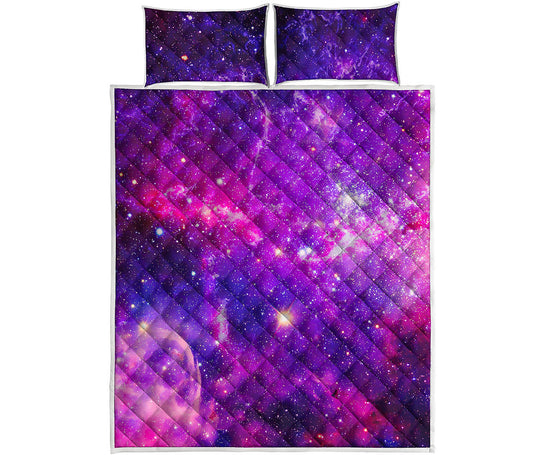 Purple Bursting Galaxy Space Print Quilt Bed Set