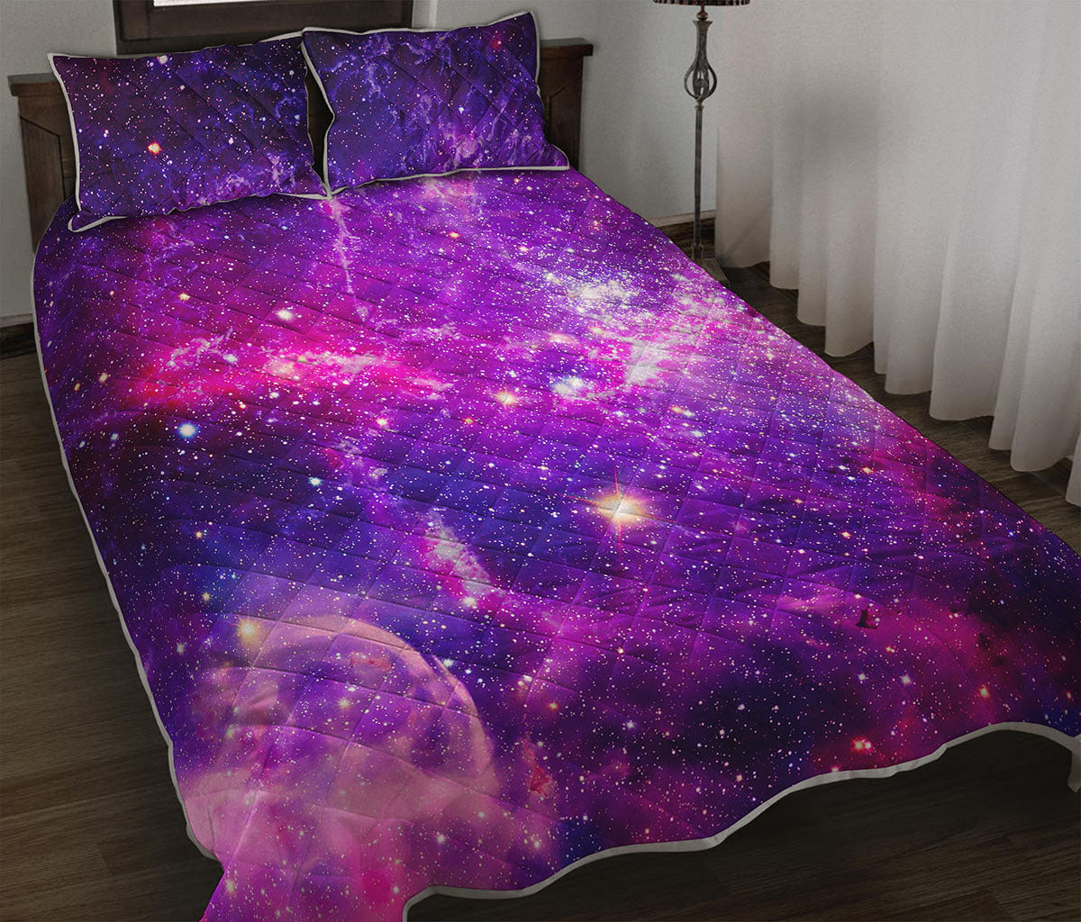 Purple Bursting Galaxy Space Print Quilt Bed Set