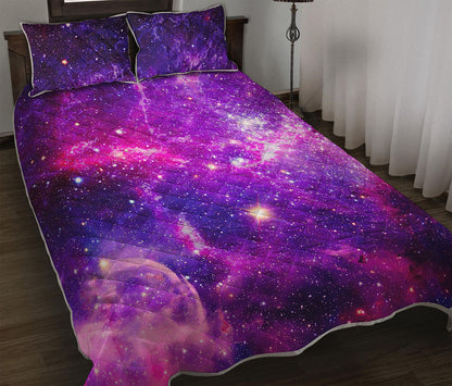 Purple Bursting Galaxy Space Print Quilt Bed Set