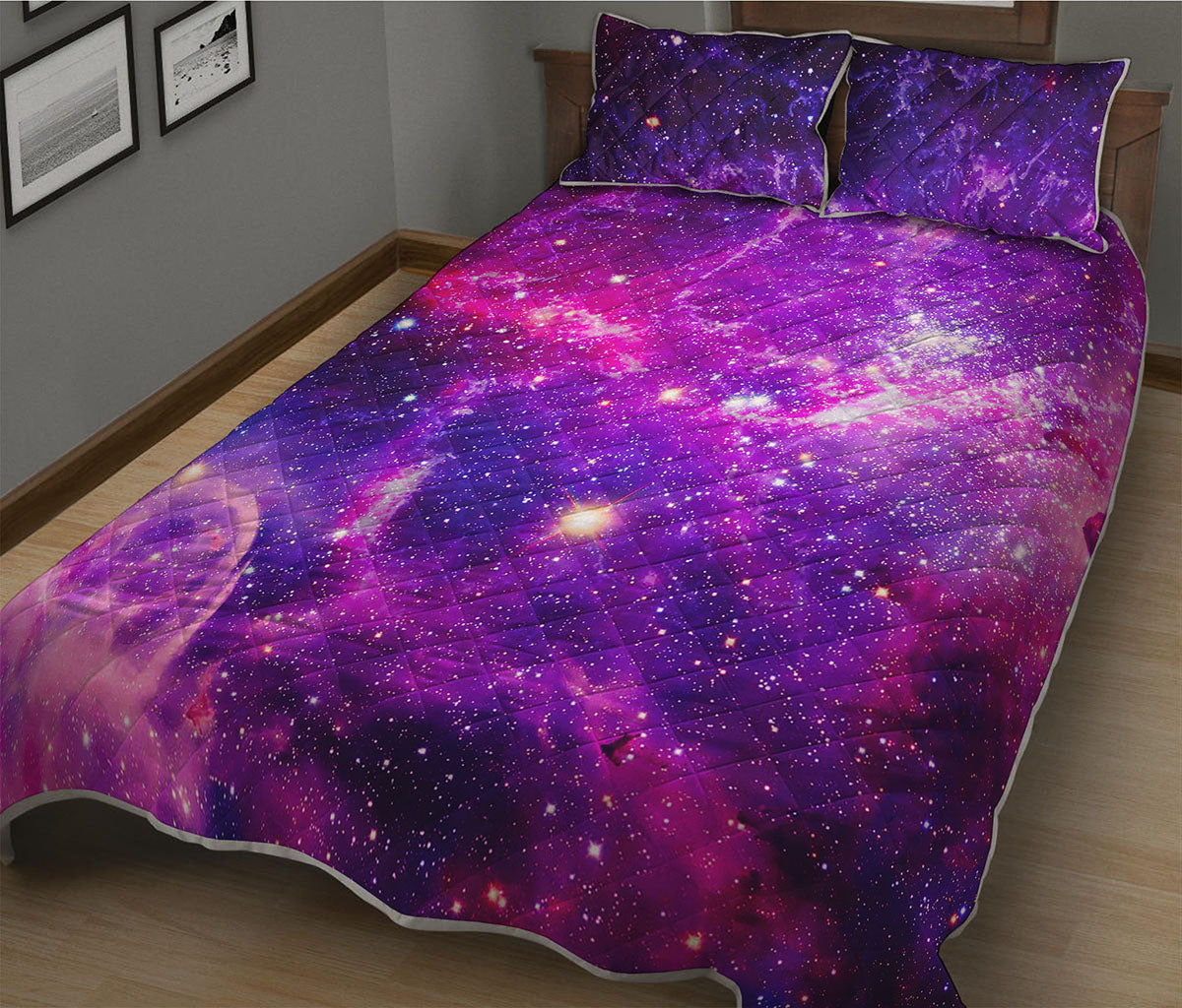 Purple Bursting Galaxy Space Print Quilt Bed Set