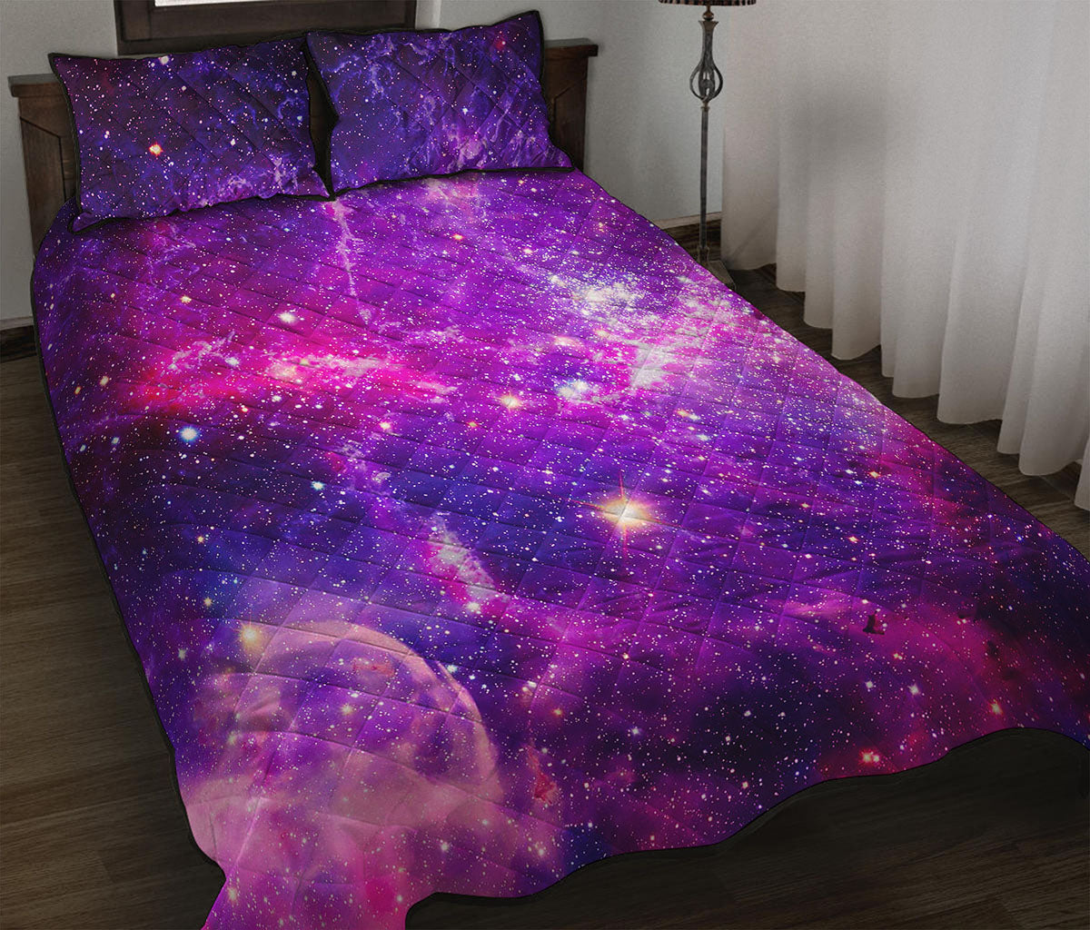 Purple Bursting Galaxy Space Print Quilt Bed Set