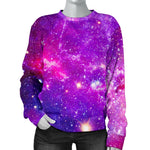 Purple Bursting Galaxy Space Print Women's Crewneck Sweatshirt GearFrost