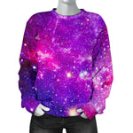 Purple Bursting Galaxy Space Print Women's Crewneck Sweatshirt GearFrost