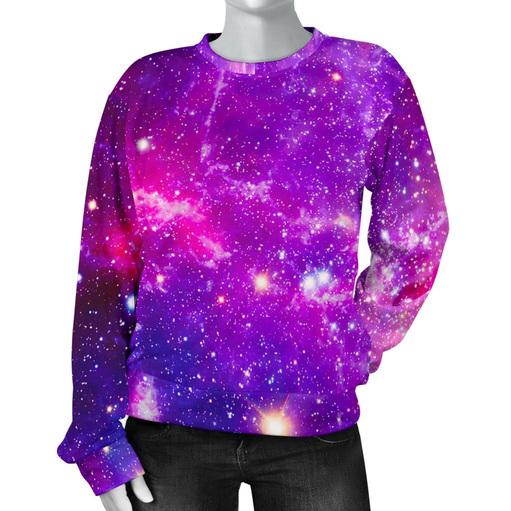 Purple Bursting Galaxy Space Print Women's Crewneck Sweatshirt GearFrost