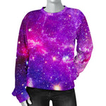 Purple Bursting Galaxy Space Print Women's Crewneck Sweatshirt GearFrost