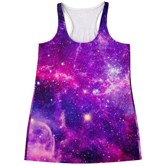 Purple Bursting Galaxy Space Print Women's Racerback Tank Top