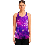Purple Bursting Galaxy Space Print Women's Racerback Tank Top