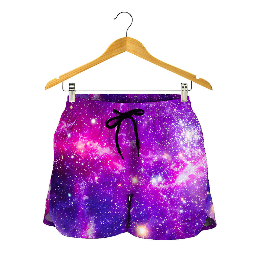 Purple Bursting Galaxy Space Print Women's Shorts