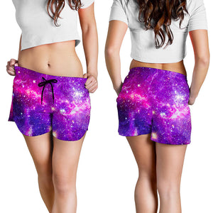Purple Bursting Galaxy Space Print Women's Shorts