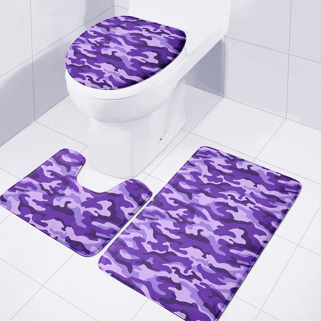 Purple Camouflage Print 3 Piece Bath Mat Set
