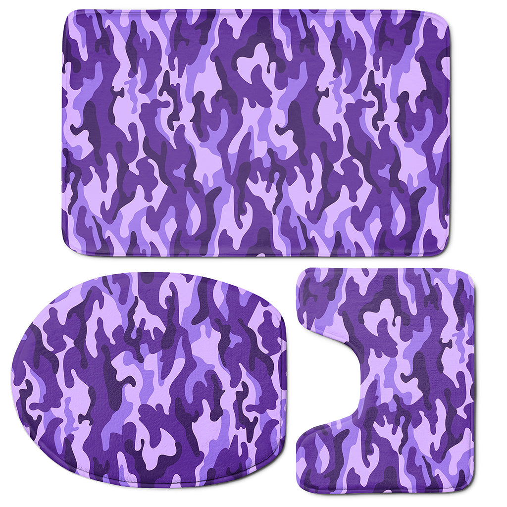 Purple Camouflage Print 3 Piece Bath Mat Set